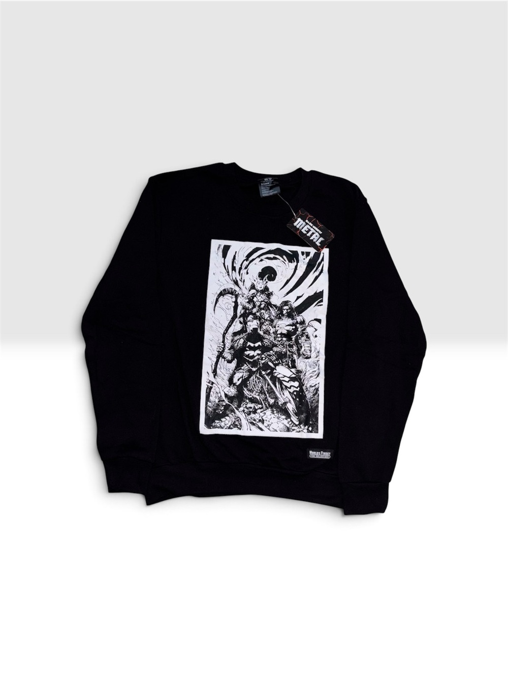 DC Black Crewneck Sweater with Monochrome Graphic Panel